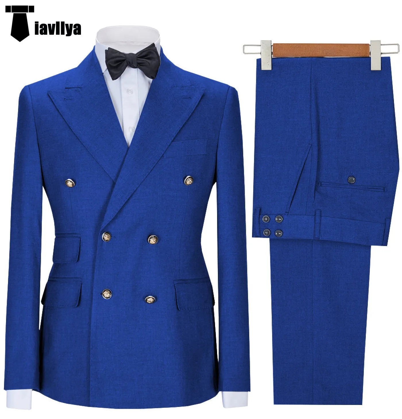 Fashion 2 Pieces Mens Suit Double Breasted Flat Notch Lapel Tuxedos (Blazer Pants)