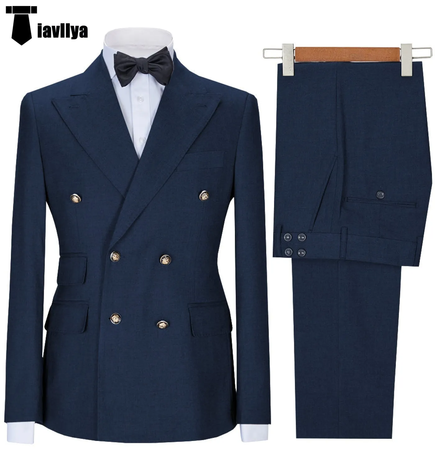 Fashion 2 Pieces Mens Suit Double Breasted Flat Notch Lapel Tuxedos (Blazer Pants)