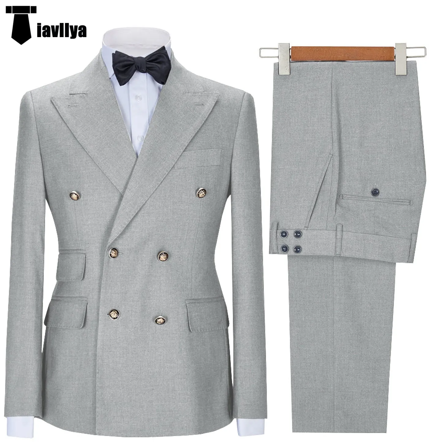 Fashion 2 Pieces Mens Suit Double Breasted Flat Notch Lapel Tuxedos (Blazer Pants)
