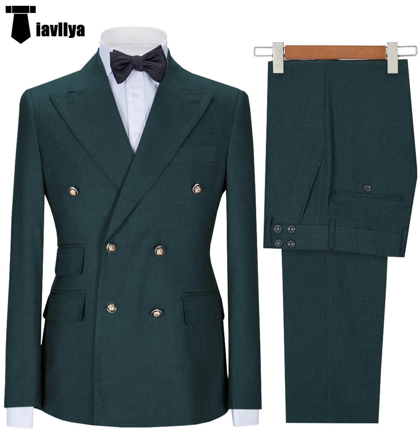 Fashion 2 Pieces Mens Suit Double Breasted Flat Notch Lapel Tuxedos (Blazer Pants)