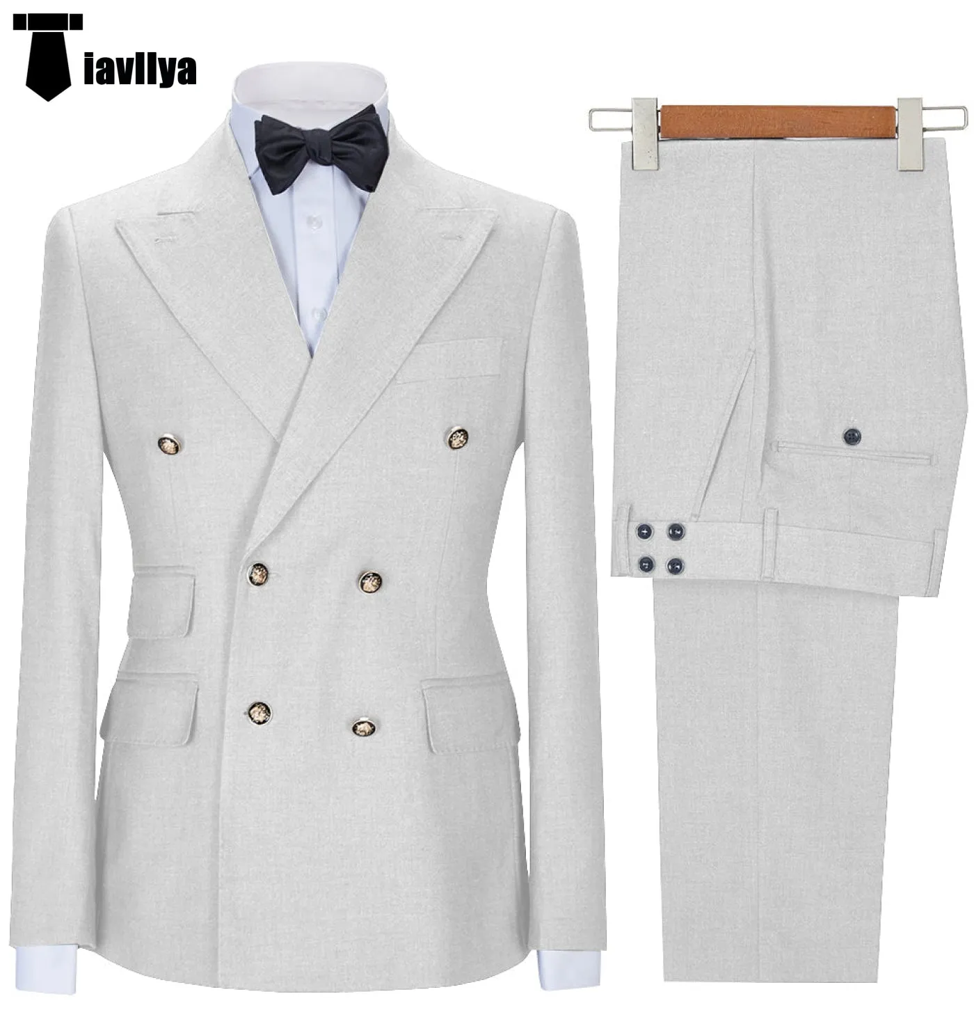 Fashion 2 Pieces Mens Suit Double Breasted Flat Notch Lapel Tuxedos (Blazer Pants)