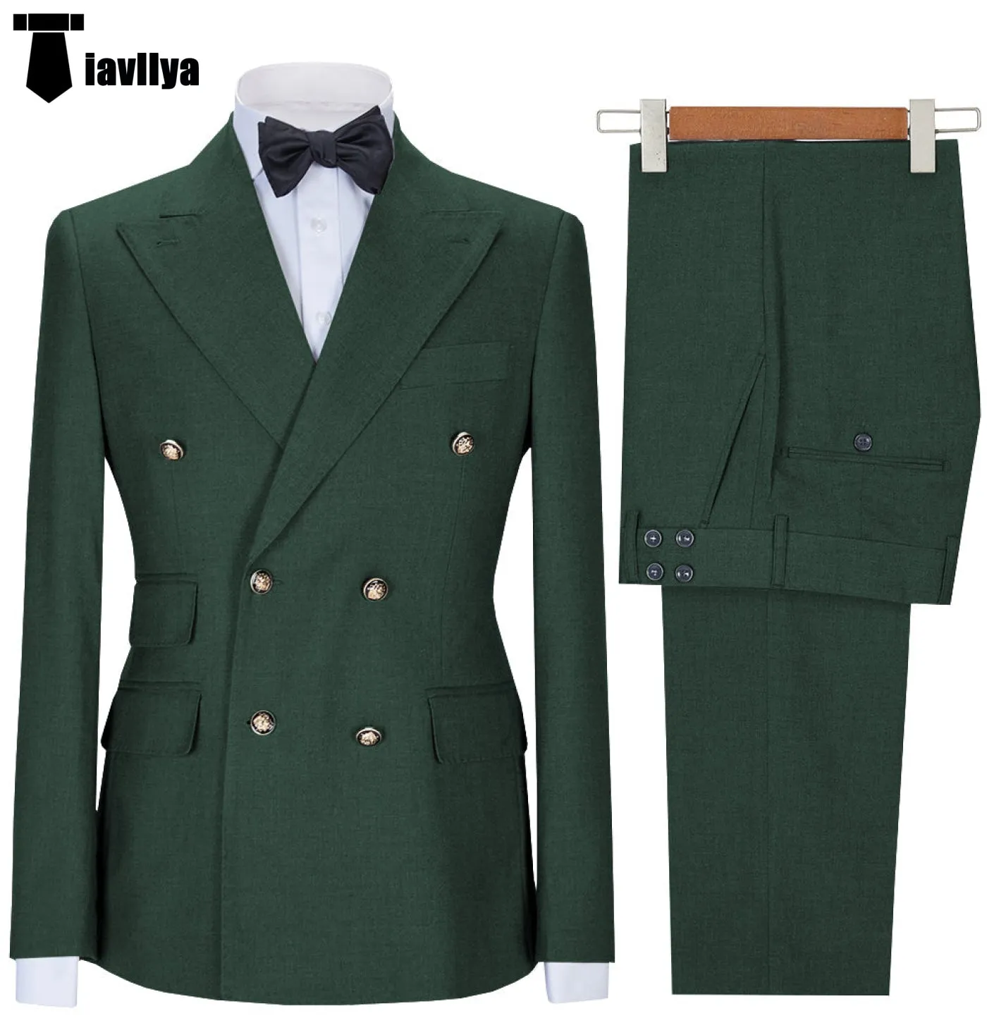 Fashion 2 Pieces Mens Suit Double Breasted Flat Notch Lapel Tuxedos (Blazer Pants)