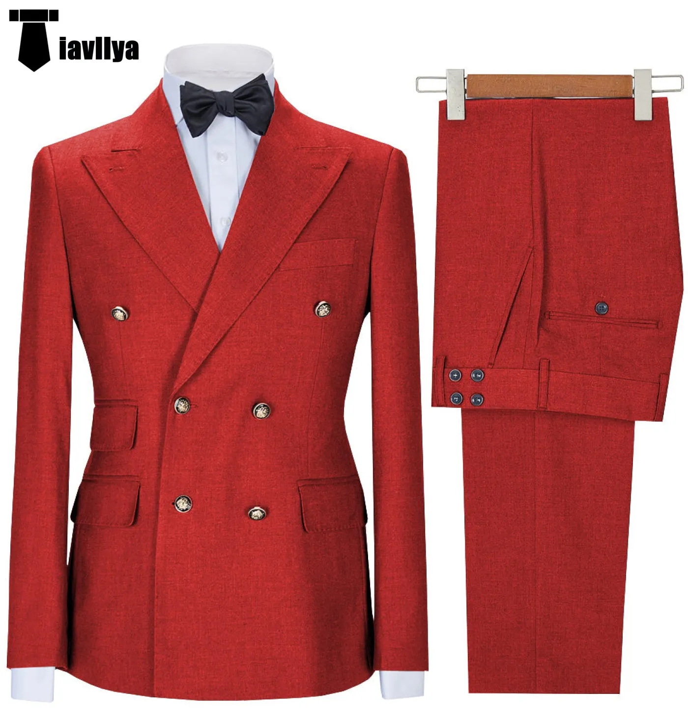 Fashion 2 Pieces Mens Suit Double Breasted Flat Notch Lapel Tuxedos (Blazer Pants)