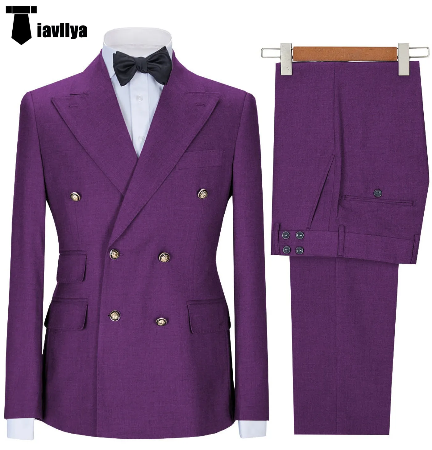 Fashion 2 Pieces Mens Suit Double Breasted Flat Notch Lapel Tuxedos (Blazer Pants)