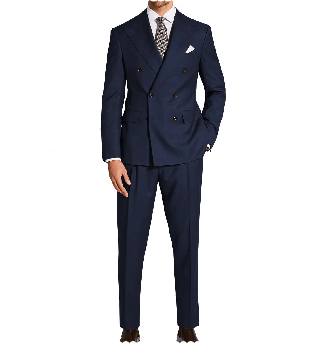 Fashion 2 Pieces Mens Suit Flat Peak Lapel Double Breasted Tuxedos For Wedding (Blazer Pants)