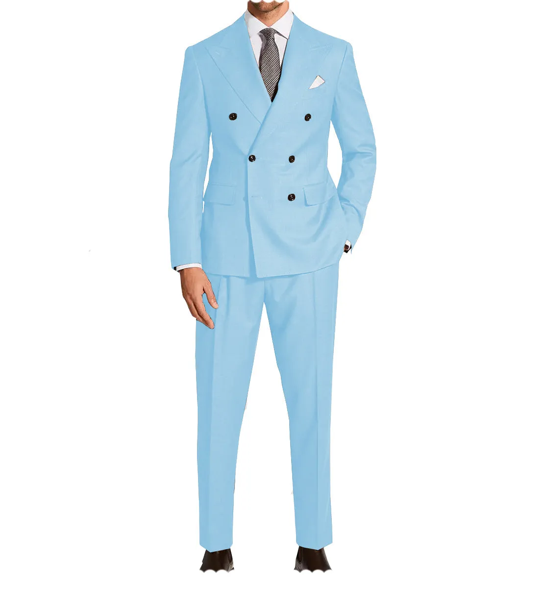 Fashion 2 Pieces Mens Suit Flat Peak Lapel Double Breasted Tuxedos For Wedding (Blazer Pants)