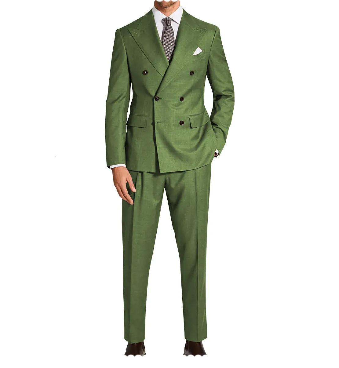 Fashion 2 Pieces Mens Suit Flat Peak Lapel Double Breasted Tuxedos For Wedding (Blazer Pants)