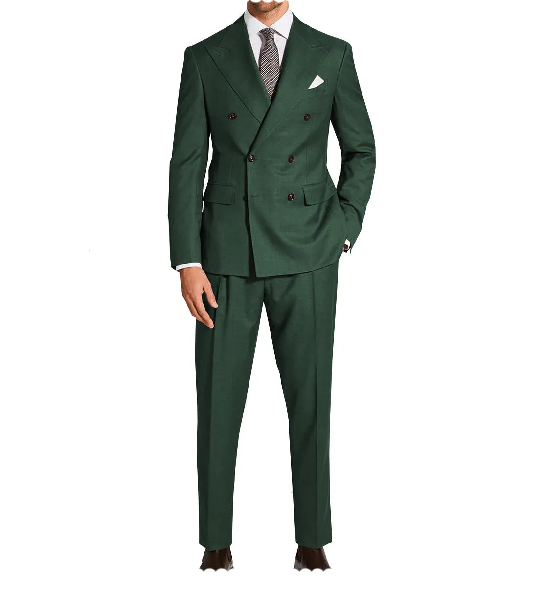 Fashion 2 Pieces Mens Suit Flat Peak Lapel Double Breasted Tuxedos For Wedding (Blazer Pants)