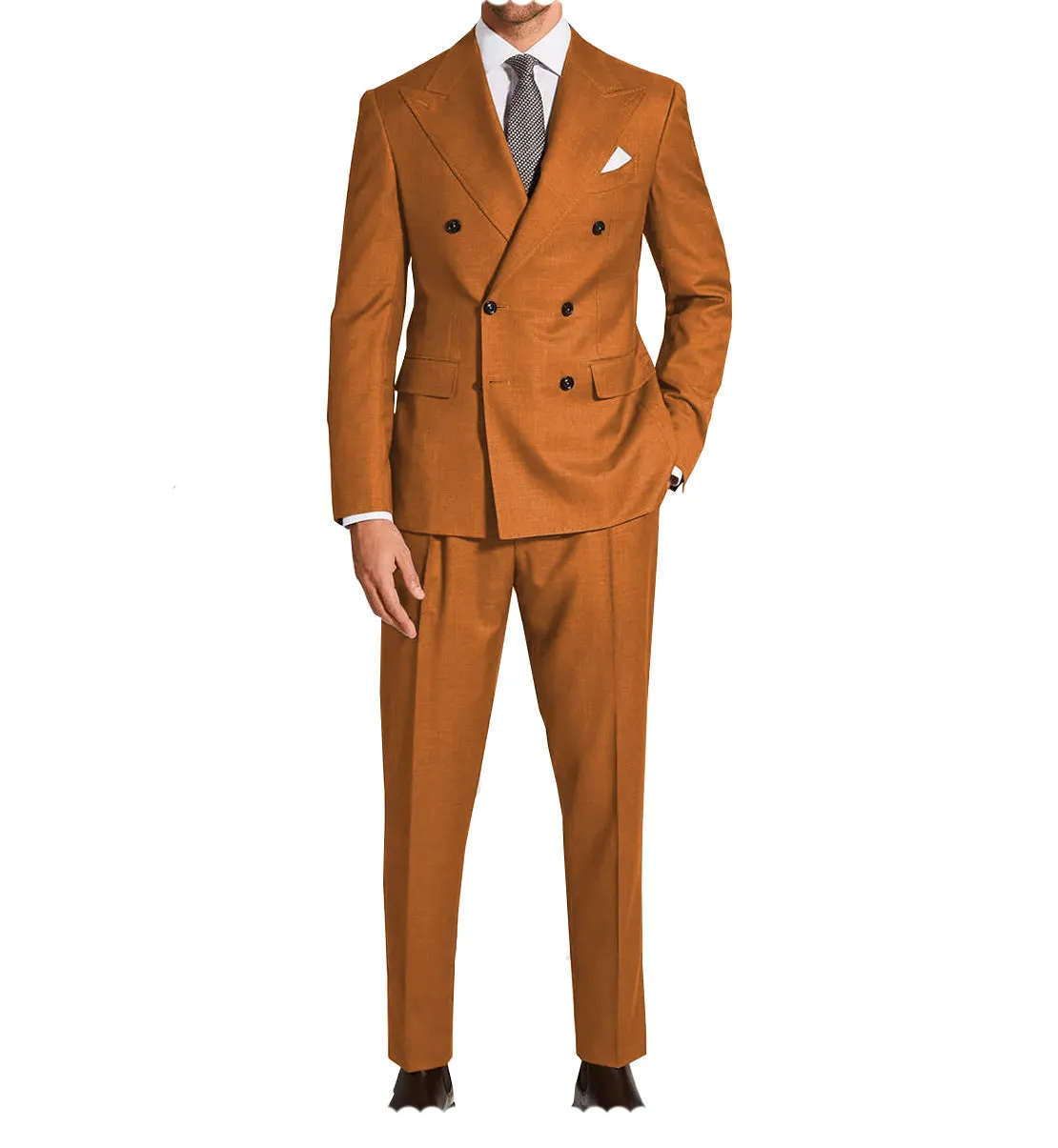 Fashion 2 Pieces Mens Suit Flat Peak Lapel Double Breasted Tuxedos For Wedding (Blazer Pants)
