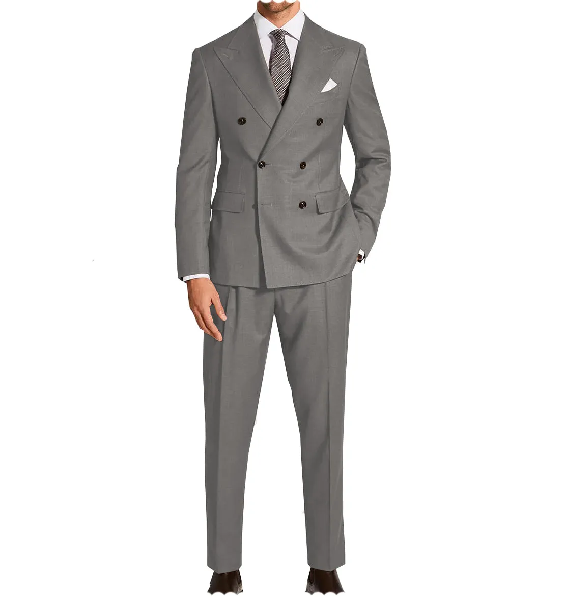 Fashion 2 Pieces Mens Suit Flat Peak Lapel Double Breasted Tuxedos For Wedding (Blazer Pants)