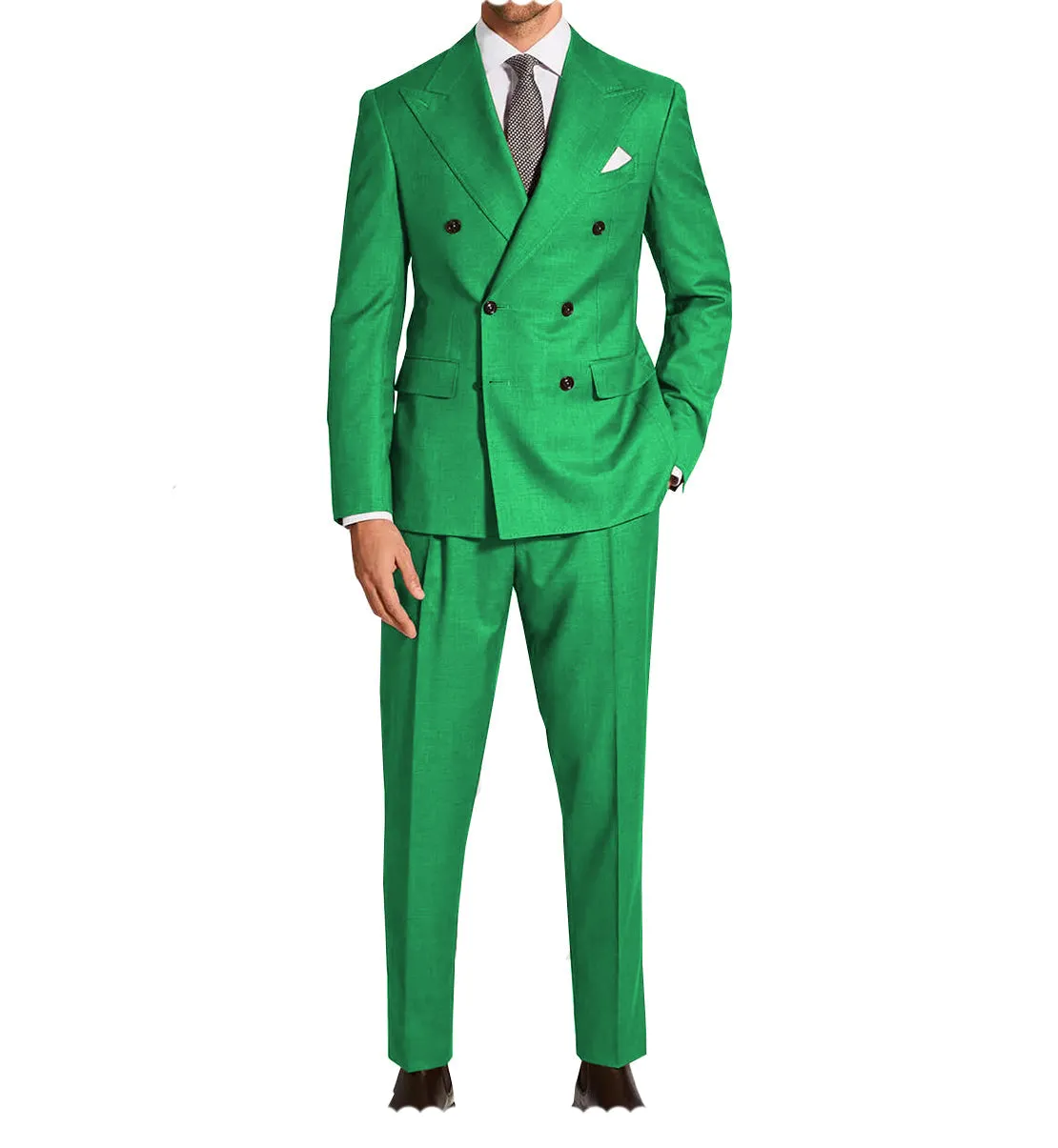 Fashion 2 Pieces Mens Suit Flat Peak Lapel Double Breasted Tuxedos For Wedding (Blazer Pants)