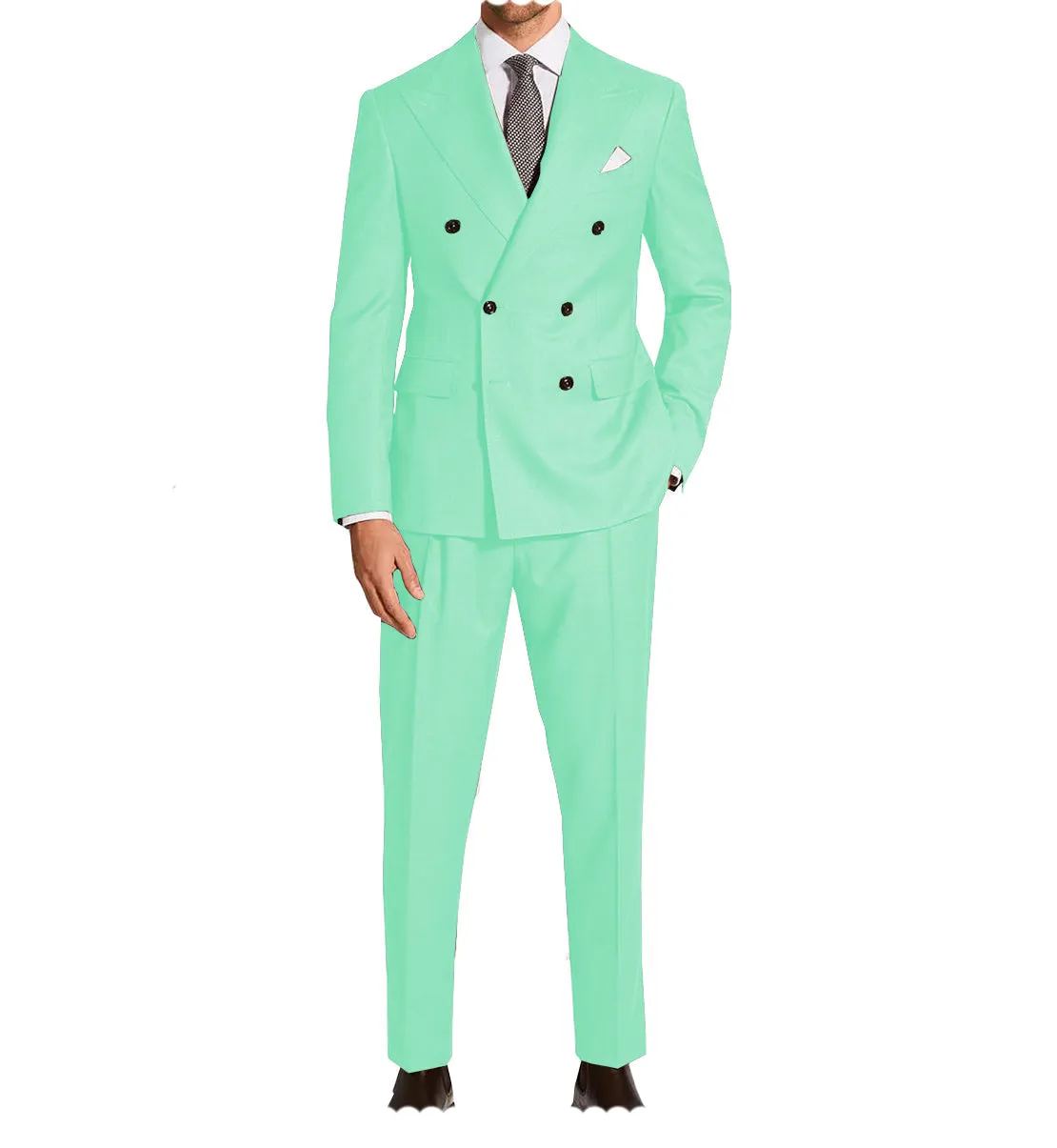 Fashion 2 Pieces Mens Suit Flat Peak Lapel Double Breasted Tuxedos For Wedding (Blazer Pants)