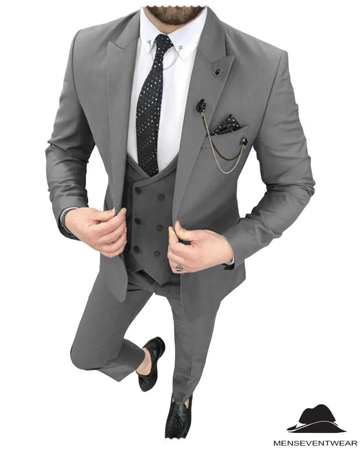Fashion 3 Pieces Mens Suit Peak Lapel Tuxedos For Wedding (Blazer vest Pants)