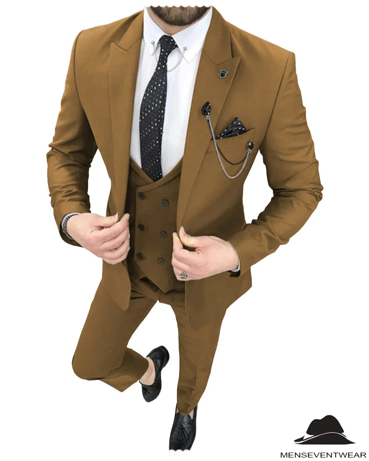 Fashion 3 Pieces Mens Suit Peak Lapel Tuxedos For Wedding (Blazer vest Pants)