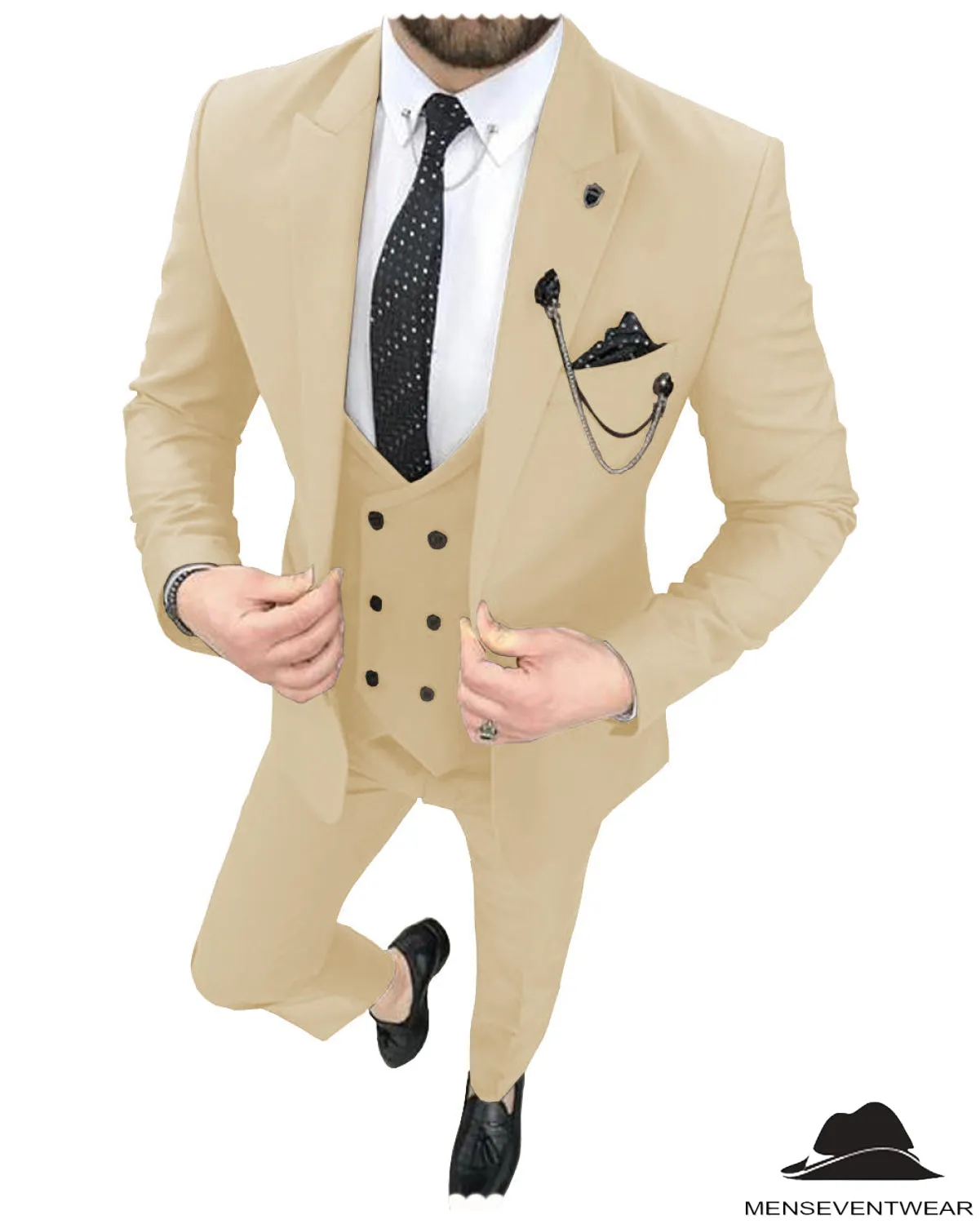Fashion 3 Pieces Mens Suit Peak Lapel Tuxedos For Wedding (Blazer vest Pants)