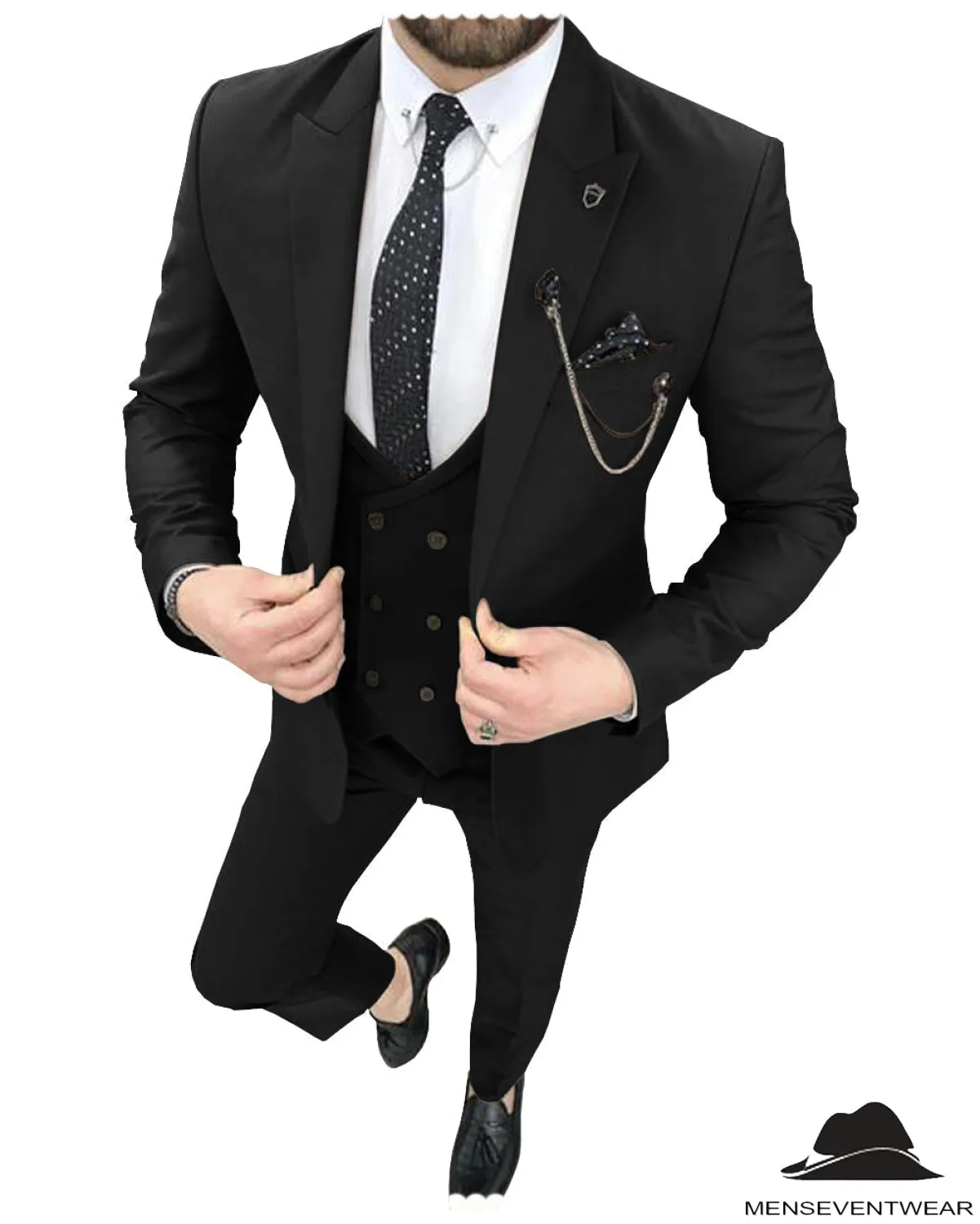 Fashion 3 Pieces Mens Suit Peak Lapel Tuxedos For Wedding (Blazer vest Pants)