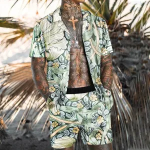 Fashion and Leisure Green Floral Printed Beach Suit
