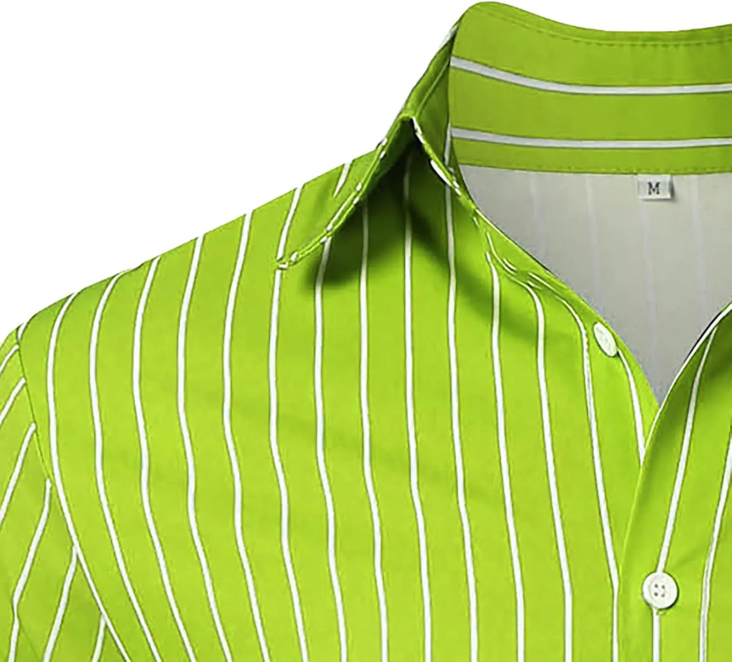 Fashion Button Down Shirts for Men Wrinkle Free 4-Way Stretch Striped Print Business Casual Long Sleeve Dress Shirt