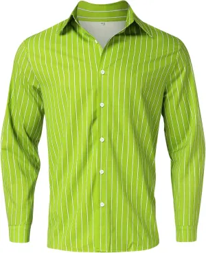 Fashion Button Down Shirts for Men Wrinkle Free 4-Way Stretch Striped Print Business Casual Long Sleeve Dress Shirt