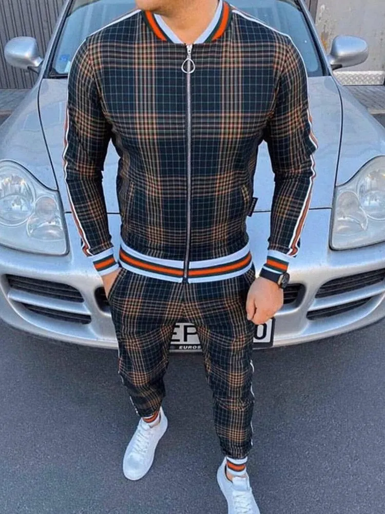 Fashion Casual Plaid Printed Sports Two-Piece Set
