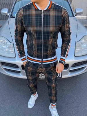 Fashion Casual Plaid Printed Sports Two-Piece Set