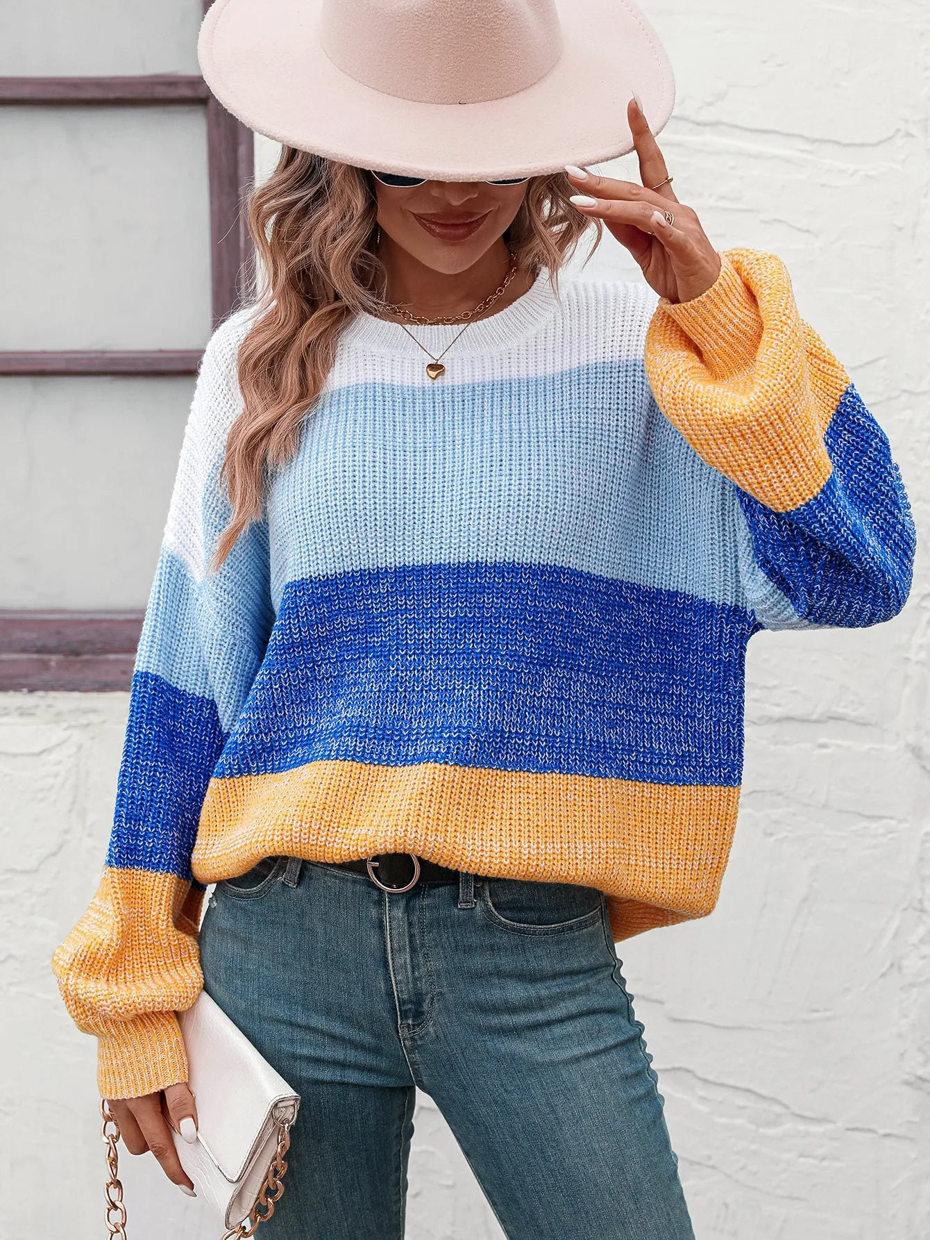 Fashion Color Matching Round Neck Sweater