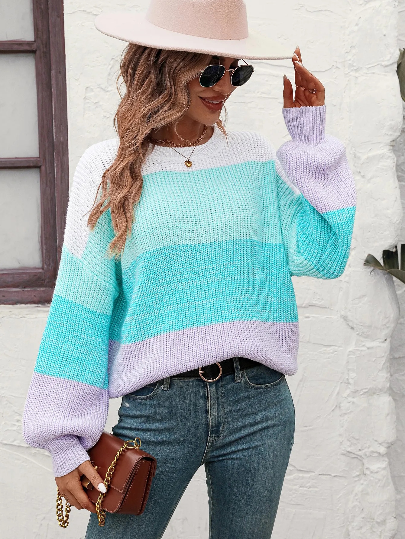 Fashion Color Matching Round Neck Sweater