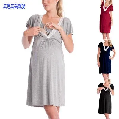 Fashion lace stitching mom breastfeeding dress