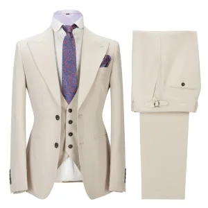 Fashion Men's 3 Pieces Mens Suit Peak Lapel Solid Tuxedos (Blazer vest Pants)