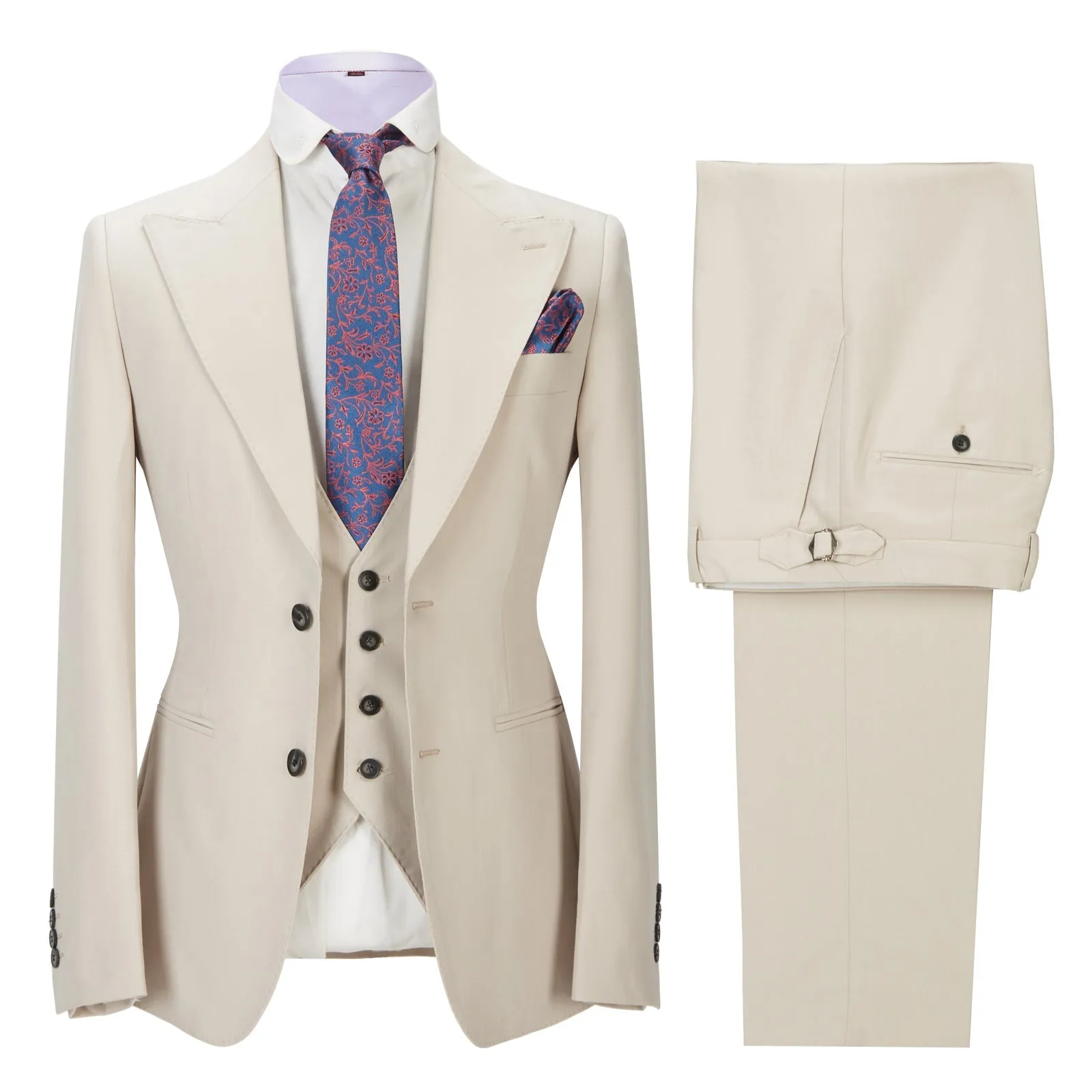 Fashion Men's 3 Pieces Mens Suit Peak Lapel Solid Tuxedos (Blazer vest Pants)