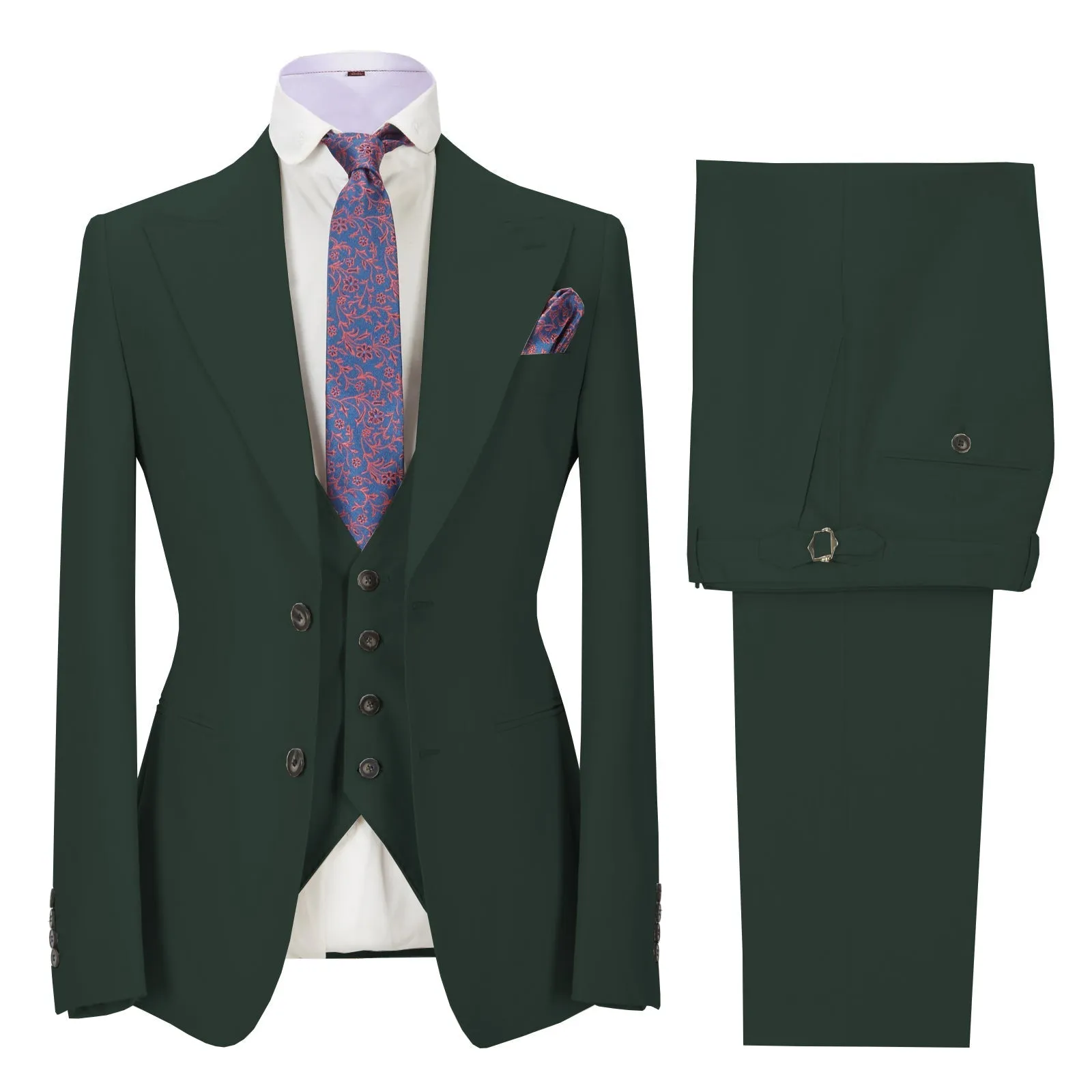 Fashion Men's 3 Pieces Mens Suit Peak Lapel Solid Tuxedos (Blazer vest Pants)