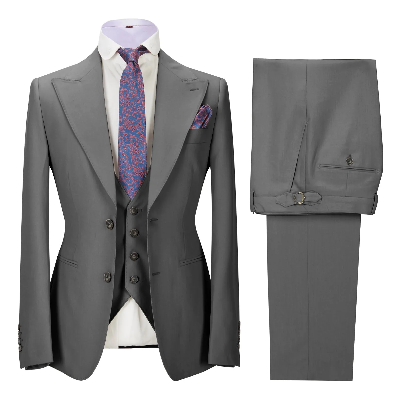 Fashion Men's 3 Pieces Mens Suit Peak Lapel Solid Tuxedos (Blazer vest Pants)