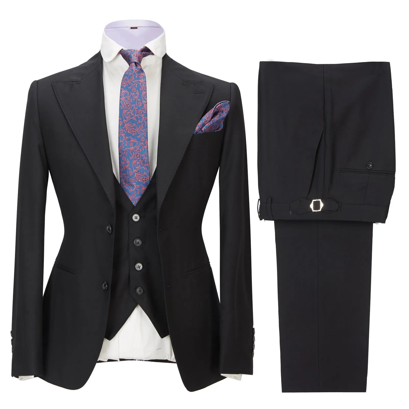Fashion Men's 3 Pieces Mens Suit Peak Lapel Solid Tuxedos (Blazer vest Pants)