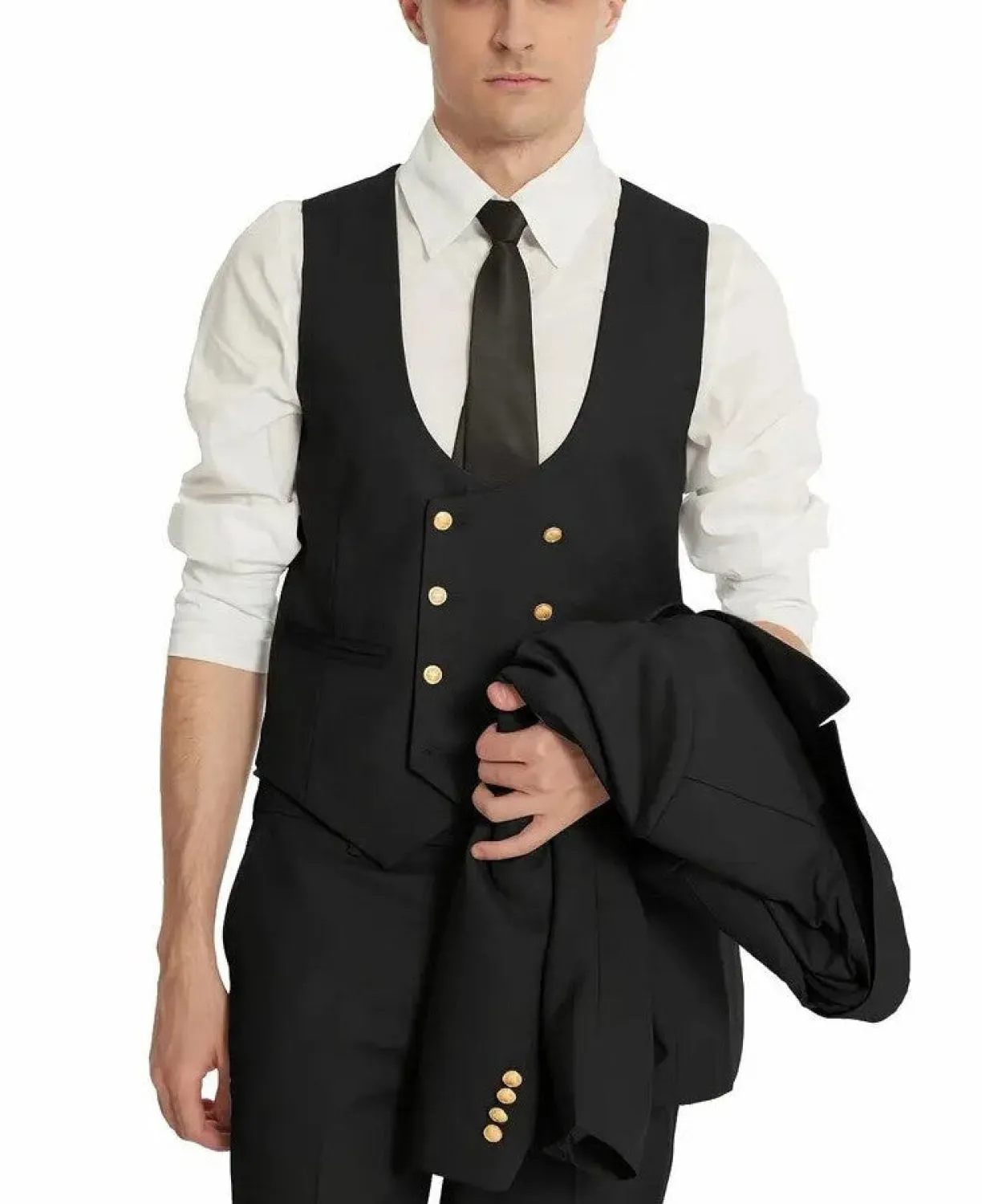Fashion Men's Suit 3 Piece Peak Lapel Flat Tuxedo Wedding (Blazer Vest Pants)