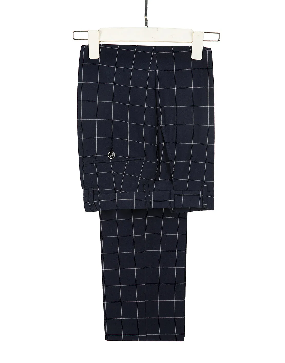 Fashion Mens Suit 3 Pieces Plaid Peak Lapel Tuxedos (Blazer Vest Pants)