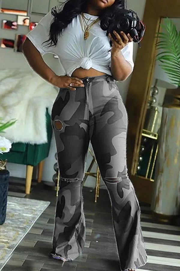 Fashion Plus Size Camouflage Print Trousers