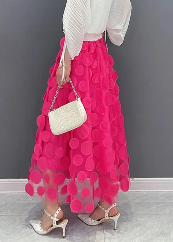 Fashion Red Elastic Waist Tulle A Line Skirt Spring LC0299