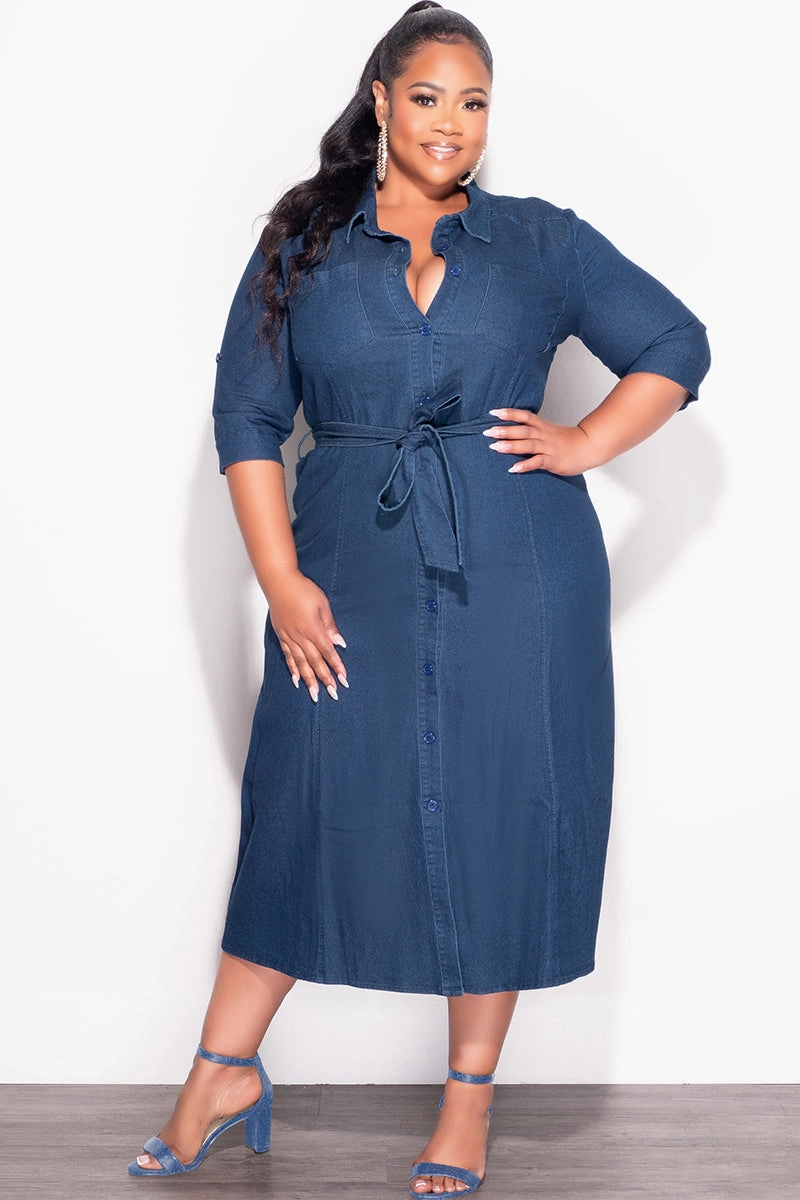 Relaxed Fit Design Final Sale Plus Size Coat Dress in Dark Denim