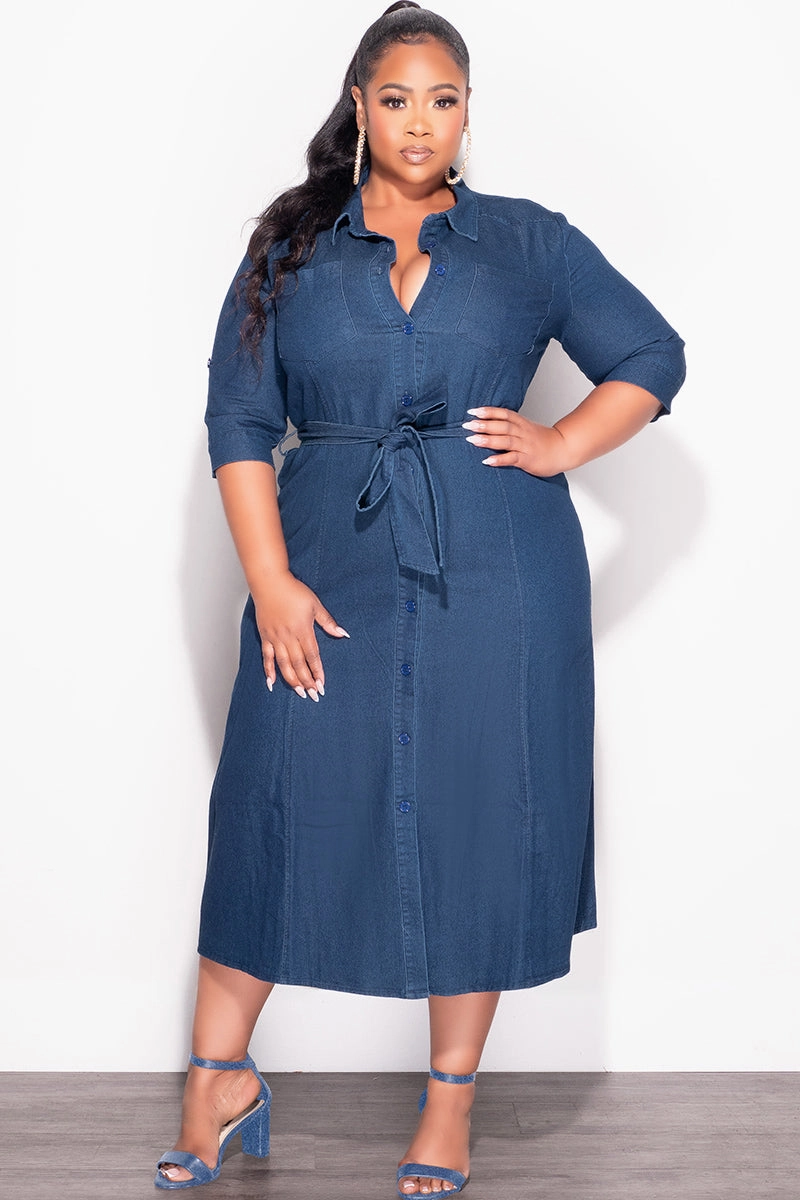 Final Sale Plus Size Coat Dress in Dark Denim AntibacterialCoating