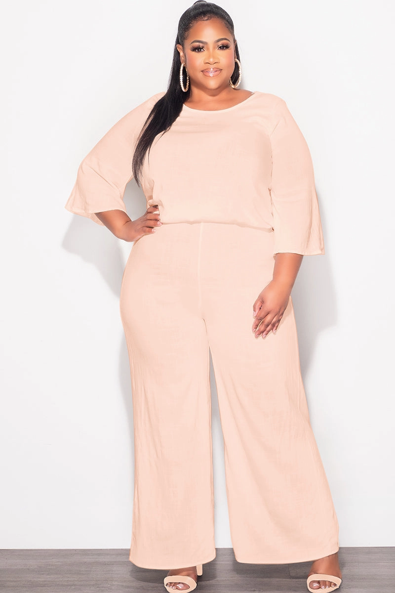 BreathableMeshLining No Pinch Final Sale Plus Size 2pc Top and Pants Set in Cappuccino Tan Linen
