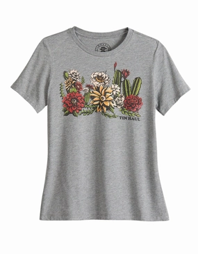 Unisex Choice Tin Haul Womens Cactus Garden Grey Cotton Blend S/S T-Shirt