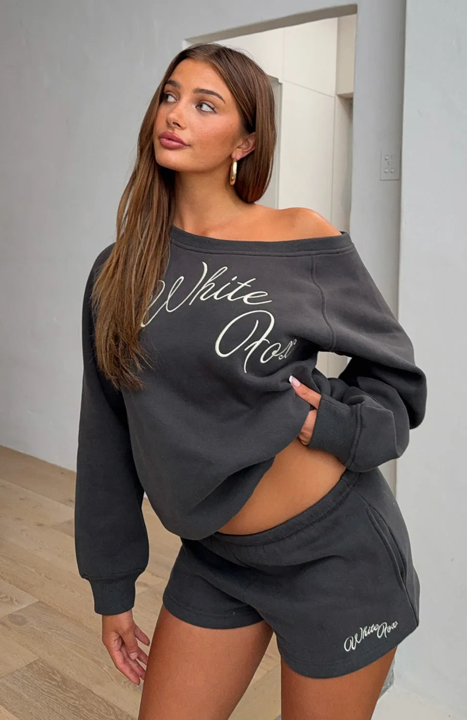 Lucky Thirteen Elsa Off Shoulder Sweater Charcoal Odor control Chill Vibe