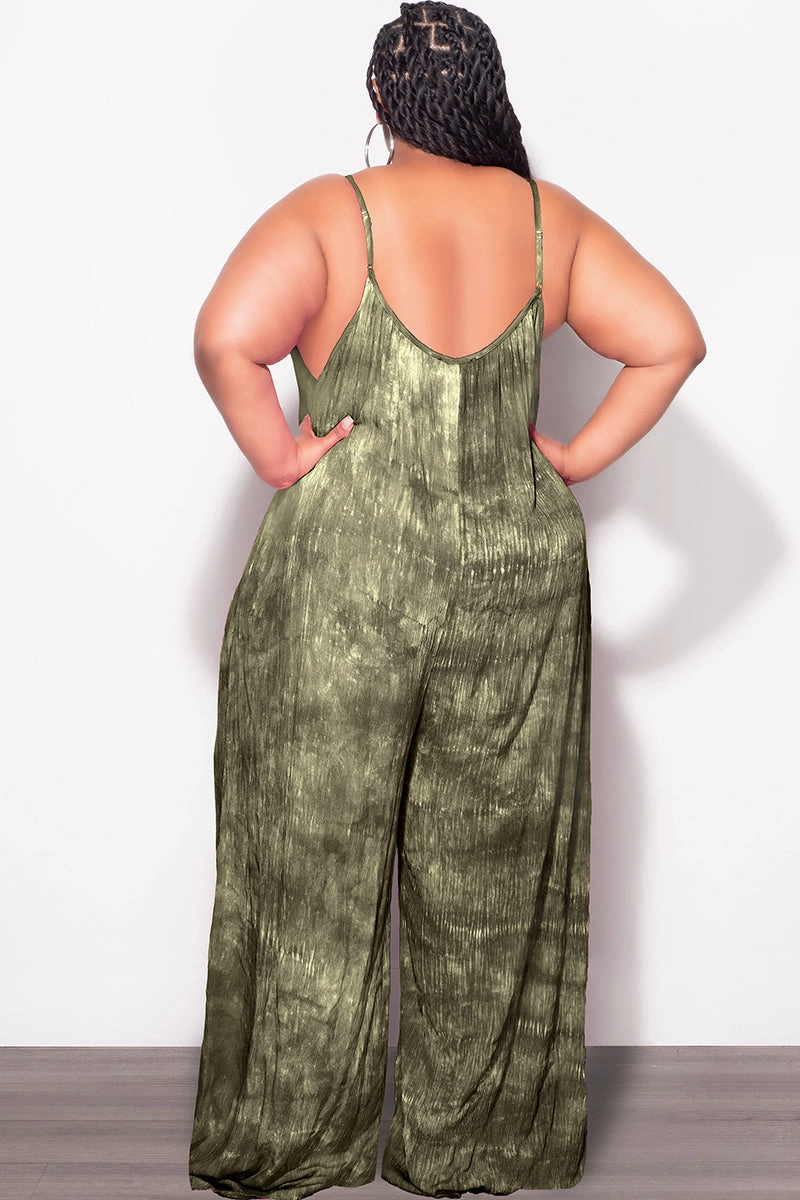 Flexible Layer Layer Friendly Final Sale Plus Size Jumpsuit with Soft Crepe Fabric in Olive