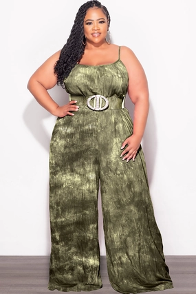 Flatlock Seams Final Sale Plus Size Jumpsuit with Soft Crepe Fabric in Olive
