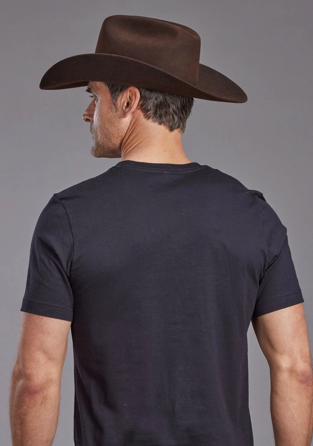 Stetson Mens Bronc Scenery Black 100% Cotton S/S T-Shirt Breathable Layer
