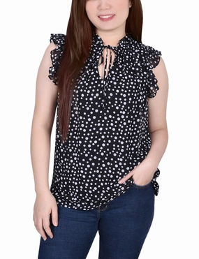 Ruffled Sleeve Blouse With Tie Closure PreWashed TearResistantWeave