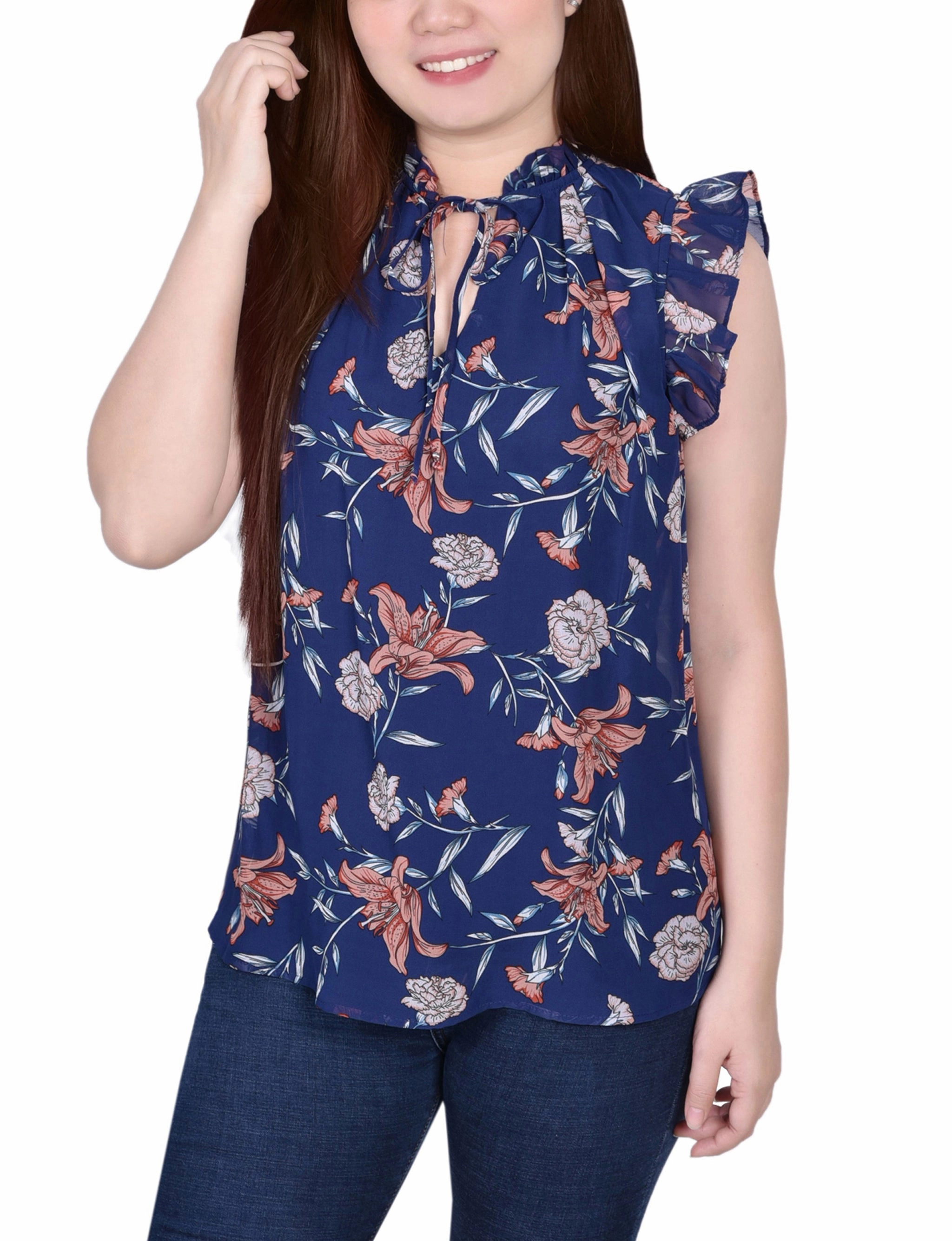 Everyday Fashion Ruffled Sleeve Blouse With Tie Closure