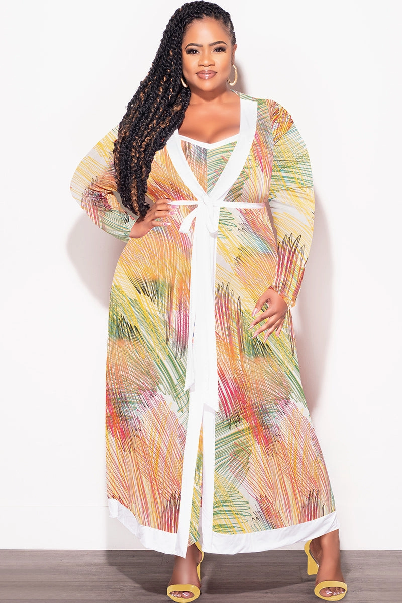 Final Sale Plus Size 2pc Duster & Spaghetti Strap Jumpsuit Set in Multi Color Print Adjustable loop OrganicCotton