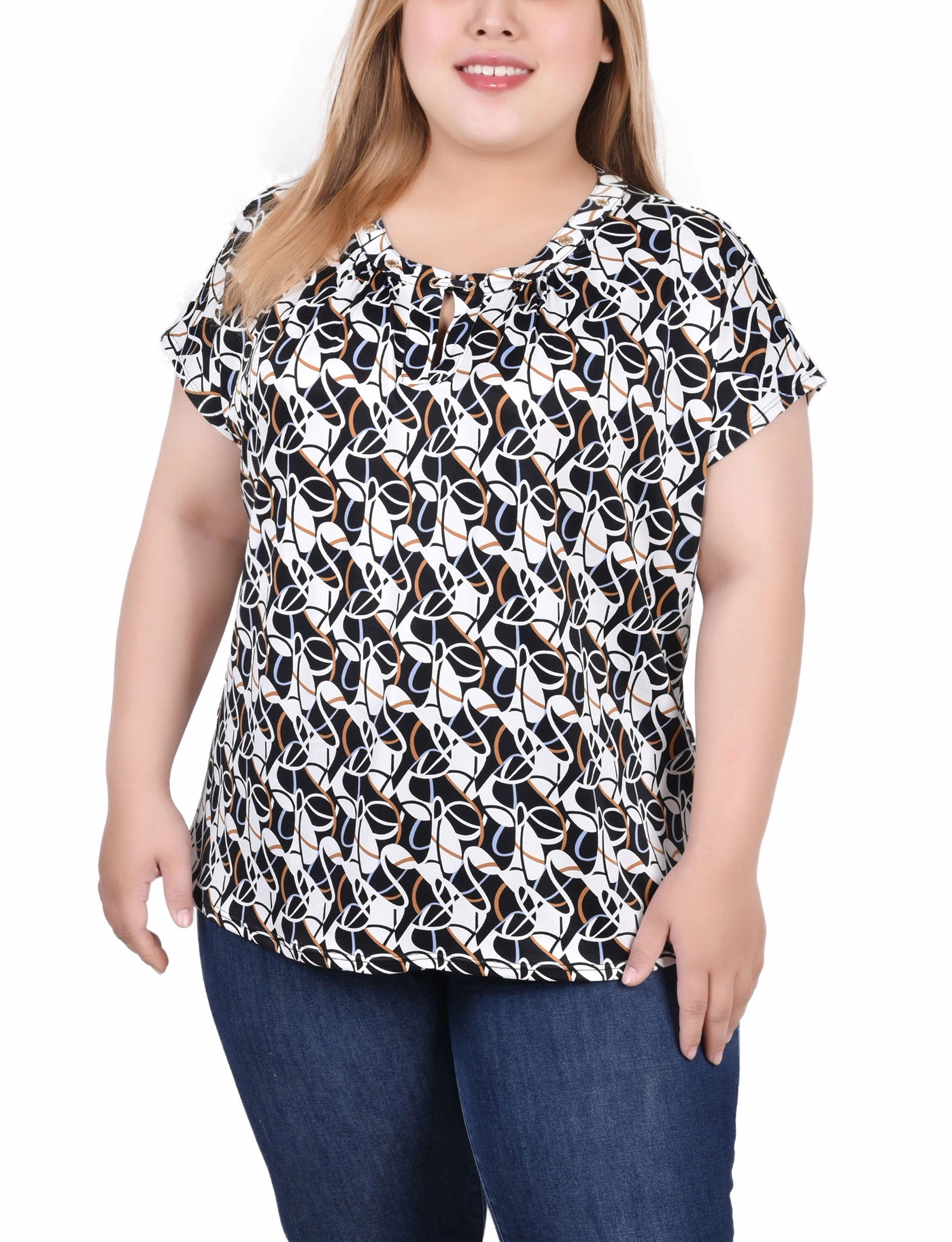 Plus Size Extended Sleeve Top With Grommets AdjustableCuffs