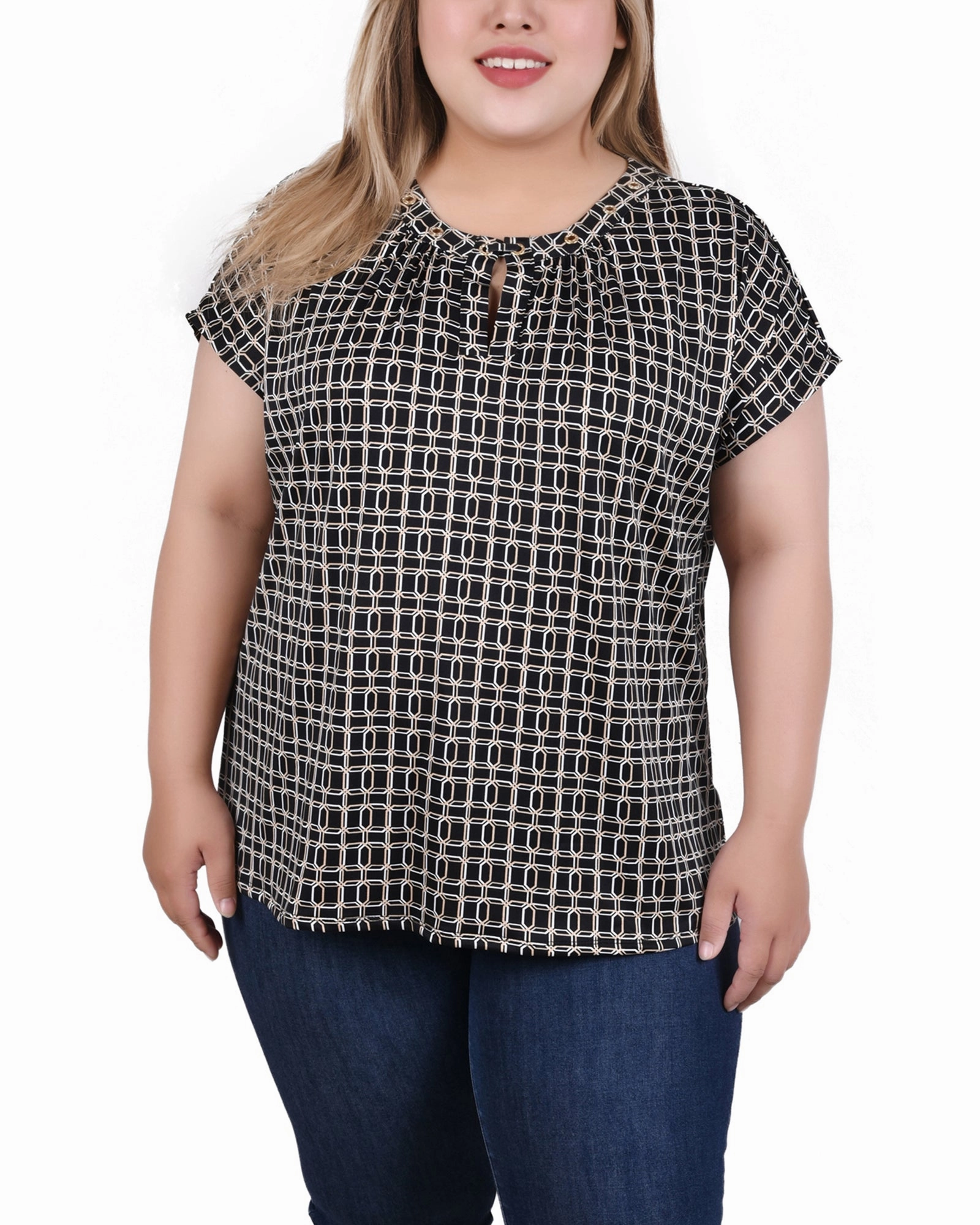 BiodegradableFabric Hidden Zipper Pocket Plus Size Extended Sleeve Top With Grommets